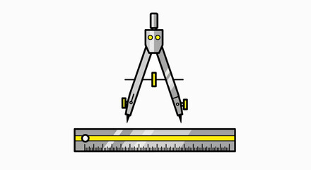 Classic Geometric Drafting Kit: Precision Compass and Straightedge Ruler Illustration