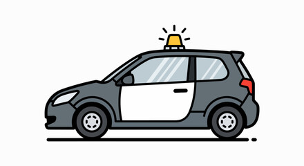Sleek Vector Police Car with Illuminated Siren Light - Modern Law Enforcement Vehicle Illustration