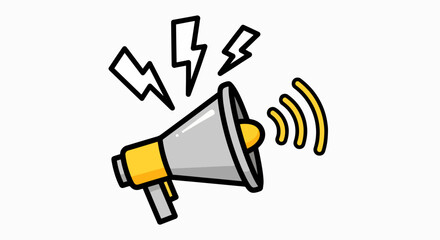Energetic Megaphone Icon with Sound Waves & Lightning Bolts – Loud Communication Symbol