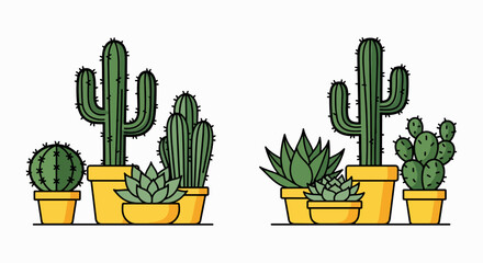 Stylish Green Cacti and Succulents in Sunny Yellow Planters