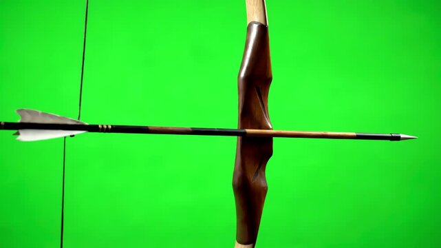 Dynamic Bow Action with warrior and arrow on green screen set distortion, overlay, glitch, static noise, scan lines black background, 4k animated video loop