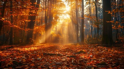 Fototapeta premium Autumn Forest Sunlight. (1)