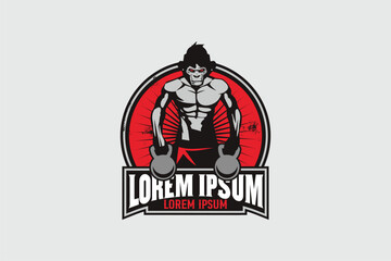 monkey lifting kettlebell vector image sign logo template