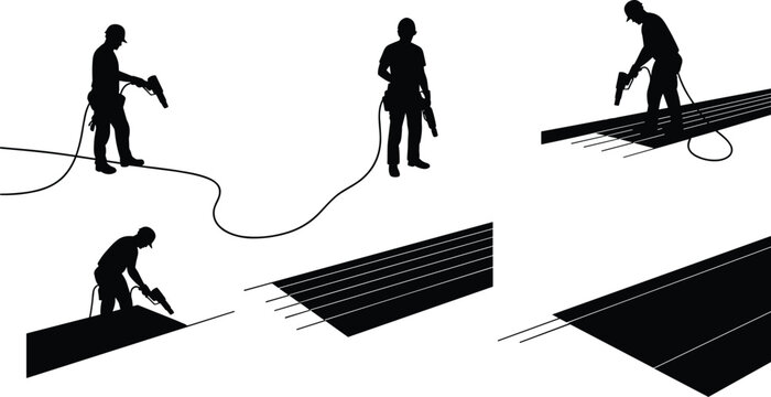 Jackhammer illustration, construction worker, power tool use, drilling process, surface breaking, safety helmet, roadwork repair, industrial training, manual labor, workshop skills