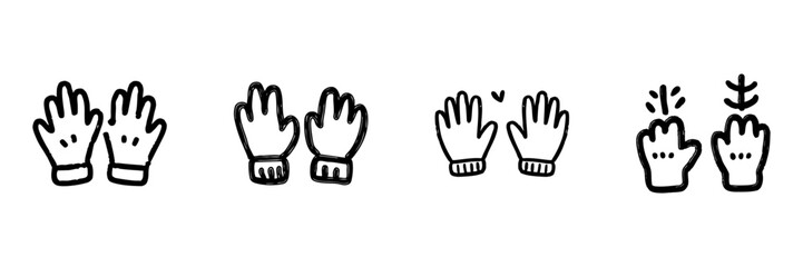 Obraz premium Glove Line Icon Set In Doodle Style. Winter Warmth, Protection, And Comfort Outline Sketch Collection. Hand Drawn Isolated Vector Illustration