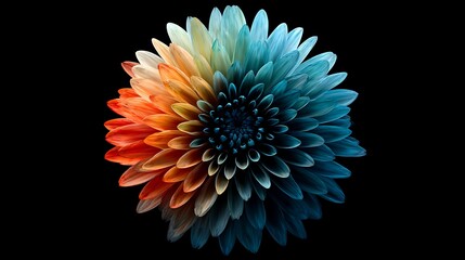 Multi-colored flower with gradient petals on Photo black background bloom