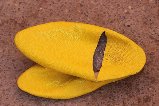 Yellow traditional Moroccan slippers known as babouche 