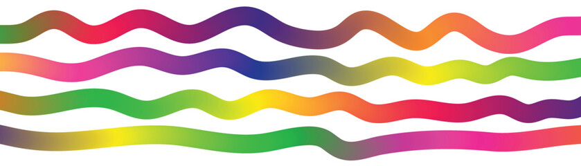 Abstract background with vibrant rainbow-colored wavy lines creating a dynamic and colorful visual representation of sound waves or data flow