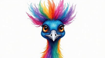Fototapeta premium Vibrant colorful bird head with expressive eyes and rainbow plume