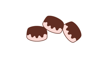 Three Cartoon Chocolate Covered Marshmallows with Wavy Edges Illustration.