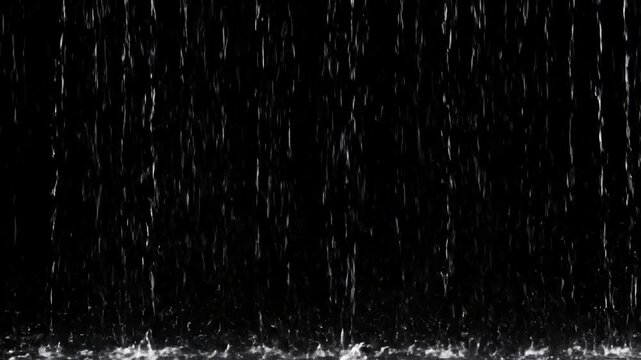VFX Asset with heavy rain looping over black background isolated loop on and green screen distortion, overlay, glitch, static noise, scan lines background, 4k animated video