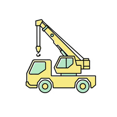 Fototapeta premium Crane Truck Minimalist Illustration, Construction Vehicle Outline Icon, Yellow Heavy Equipment Symbol