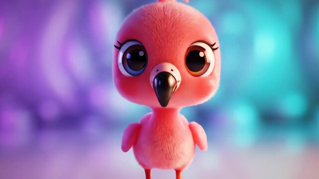 Adorable Cartoon Flamingo Character with Big Eyes