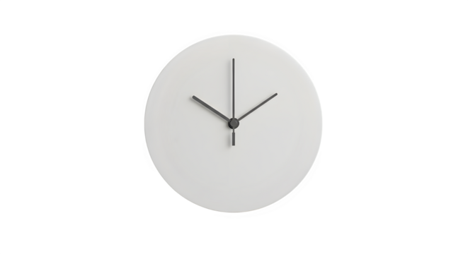 Minimalist wall clock with white face isolated on transparent background