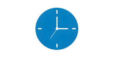 Blue clock icon showing time isolated on transparent background for time management concept