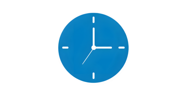 Blue clock icon showing time isolated on transparent background for time management concept
