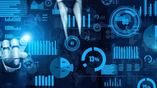 Explore a modern digital interface showcasing business analytics. This image features charts, graphs, and metrics for a futuristic environment, highlighting analysis and strategy. Xenic