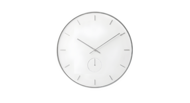 Minimalist white wall clock isolated on transparent background featuring a clean and modern design