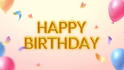 Happy birthday celebration greeting card vector illustration with gold party balloons and stylish text font design