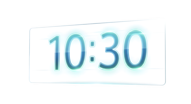 Digital clock isolated on transparent background shows the time ten thirty in the morning