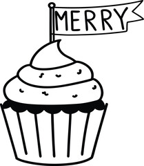 Adorable flat design of a sweet cupcake with creamy frosting and a small decoration