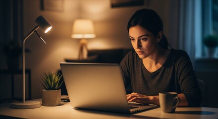 Female Entrepreneur Working Late at Home