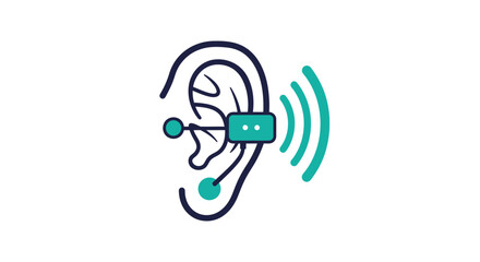 A modern hearing aid device with wireless signal minimalist style silhouette