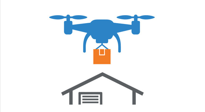 Drone delivering a package to a house modern technology concept