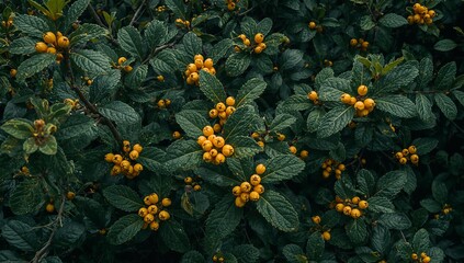 Verdant Canopy, Golden Spheres. A Study in Contrasting Hues and Organic Geometry.