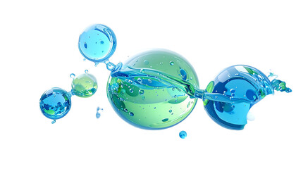 Abstract composition of interconnected, glassy orbs with water-like textures and effects