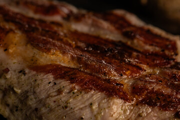Close Up Texture of Grilled Crispy Meat or Bacon