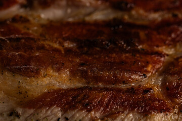 Close Up Texture of Grilled Crispy Meat or Bacon