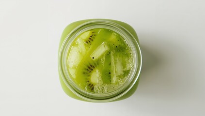 Verdant Vessel. A TopDown View of a Refreshing, Fruity, Green Liquid Container.