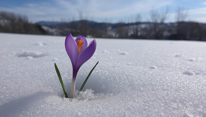 Violet Bloom in Winters Embrace, A Study in Texture and Color Contrast.
