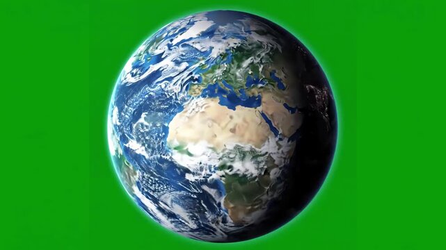 Global Satellite View with realistic earth rotating 4k perfect for your own background using green screen high detailed texture distortion, overlay, glitch, static noise, scan lines on black