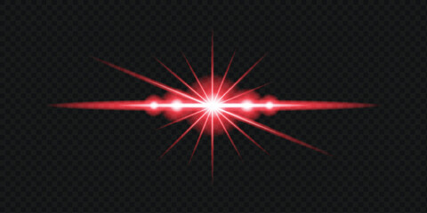 Red light lens flare effect with horizontal rays and starburst