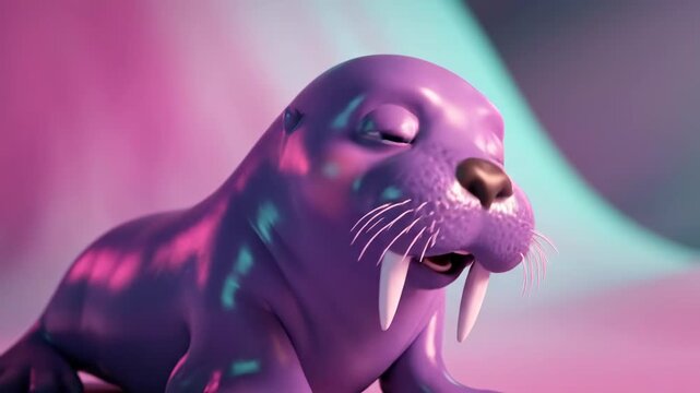 Purple Walrus Resting in a Dreamy Setting A Tranquil, Fantasy-Inspired Scene