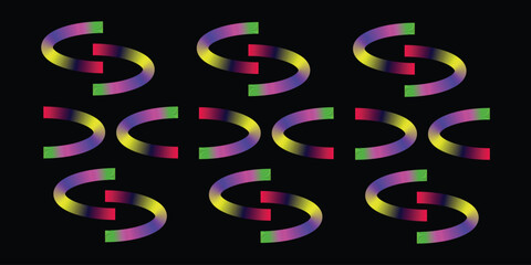 Vibrant gradient curved shapes forming rotating optical illusion