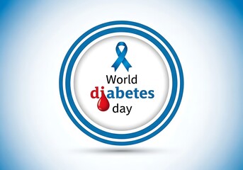 World diabetes day emblem featuring a blue ribbon, blood drop, and text, symbolizing global support and awareness for diabetes prevention and management
