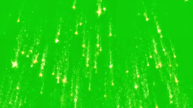Scattered Twinkling Star Droplets with falling stars motion graphics green screen background distortion, overlay, glitch, static noise, scan lines on black background, 4k animated video loop