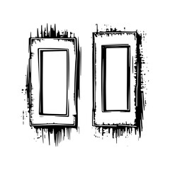 Empty frames with abstract black brush strokes on a white background, showcasing artistic design and creativity in modern art