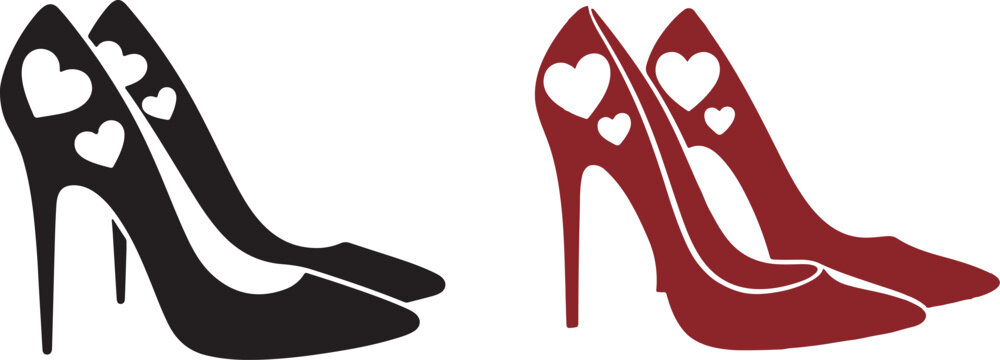 Elegant black and red high heel shoes with heart cutouts