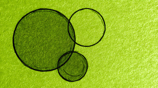 Abstract Hand-Drawn Circles on Lime Green Textured Paper