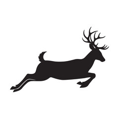 Vector of jumping and running deer silhouette isolated on white background.