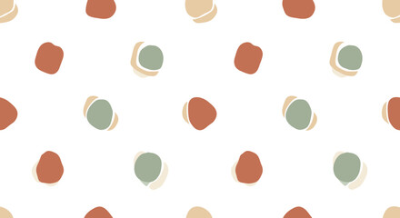 An abstract pattern of rounded shapes in earthy tones, repeated on a white background, creating a simple, modern design.