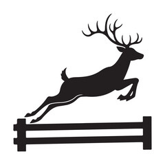 Vector of jumping and running deer silhouette isolated on white background.