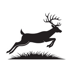 Vector of jumping and running deer silhouette isolated on white background.