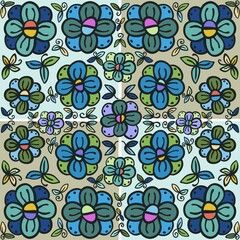 Flowers blue green color doodle background illustration
