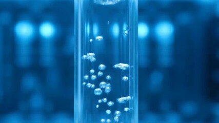 Blue bubbles rising inside a clear glass tube, symbolizing liquid flow or gas movement in an experiment, animation - Powered by Adobe