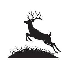 Vector of jumping and running deer silhouette isolated on white background.
